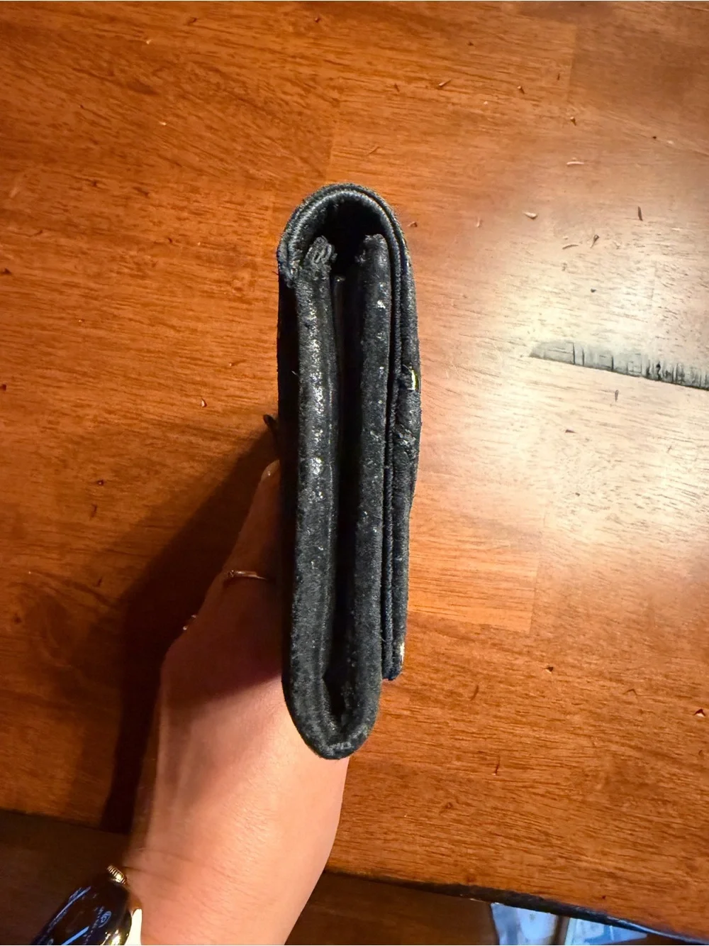 See By Chloe Black Suede Continental Card Holder Wallet Snap Closure